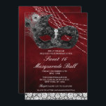 Sweet 16 Verjaardag Diamond Masker Uitnodiging<br><div class="desc">Sweet 16 Zestien Verjaardag Zwart en Rood Kant Diamond Masker Masker Bal Uitnodiging</div>