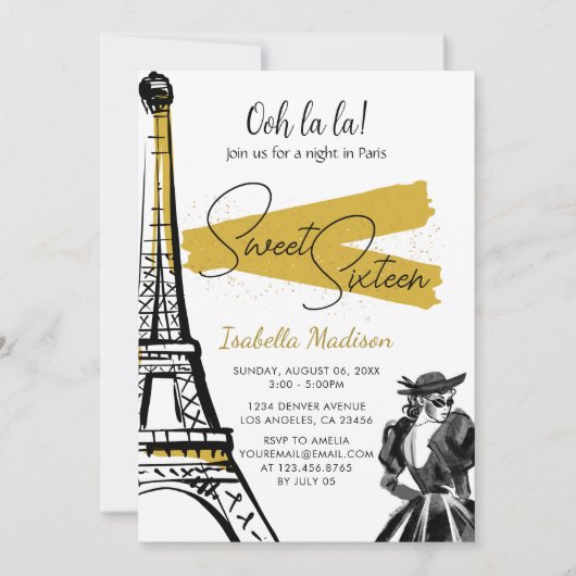 Sweet 16 Verjaardag Eiffeltoren Nacht in Parijs Go Kaart (Voorkant)