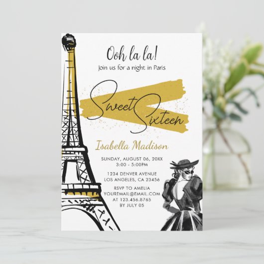 Sweet 16 Verjaardag Eiffeltoren Nacht in Parijs Go Kaart (Staand voorkant)