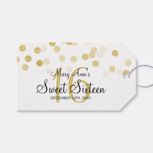 Sweet 16 Verjaardag Faux Gouden Folie Glitter Ligh Cadeaulabel (Voorkant (Horizontaal))