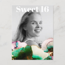 ** Sweet 16 Verjaardag Foto Groene PinK Mint AP29 Uitnodiging Briefkaart