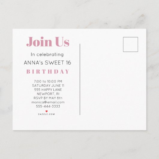 ** Sweet 16 Verjaardag Foto Groene PinK Mint AP29 Uitnodiging Briefkaart (Achterkant)