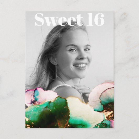 ** Sweet 16 Verjaardag Foto Groene PinK Mint AP29 Uitnodiging Briefkaart (Voorkant)