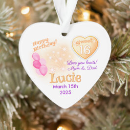 Sweet 16 verjaardag gepersonaliseerd Meisje hart c Ornament