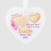 Sweet 16 verjaardag gepersonaliseerd Meisje hart c Ornament (voorkant)