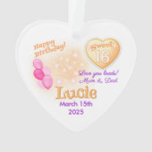 Sweet 16 verjaardag gepersonaliseerd Meisje hart c Ornament (achterkant)