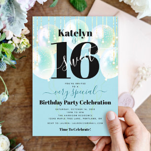 Sweet 16 Verjaardag Girly Glam Turquoise Ballonnen Kaart