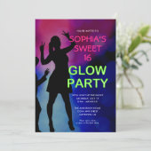 Sweet 16 Verjaardag Glow Party uitnodiging (Staand voorkant)