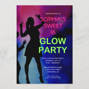 Sweet 16 Verjaardag Glow Party uitnodiging