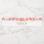 Sweet 16 Verjaardag Goud Roze Bloemen Waterfles Etiket (Enkel label)