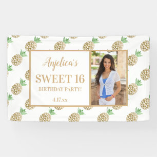 Sweet 16 Verjaardag Goud Witte Ananas Foto Spandoek