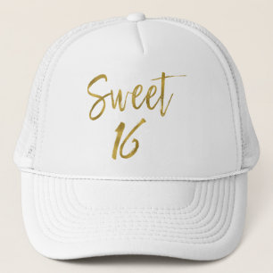 Sweet 16 Verjaardag Gouden folie en Witte Trucker  Pet