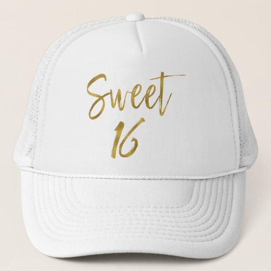 Sweet 16 Verjaardag Gouden folie en Witte Trucker  Trucker Pet (Voorkant)