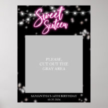 Sweet 16 Verjaardag Heet Roze Neon Glow Donkere Fe