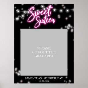 Sweet 16 Verjaardag Heet Roze Neon Glow Donkere Fe Poster