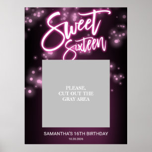 Sweet 16 Verjaardag Heet Roze Neon Glow Donkere Fe Poster