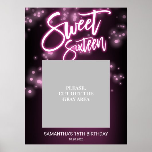 Sweet 16 Verjaardag Heet Roze Neon Glow Donkere Fe Poster (Voorkant)