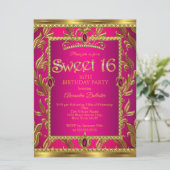 Sweet 16 Verjaardag Hot Pink Jewel Tiara Gold Kaart (Staand voorkant)