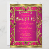 Sweet 16 Verjaardag Hot Pink Jewel Tiara Gold Kaart (Voorkant)
