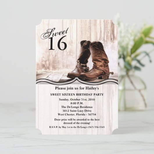 Sweet 16 Verjaardag Inviteboots country rustiek we Kaart (Staand voorkant)