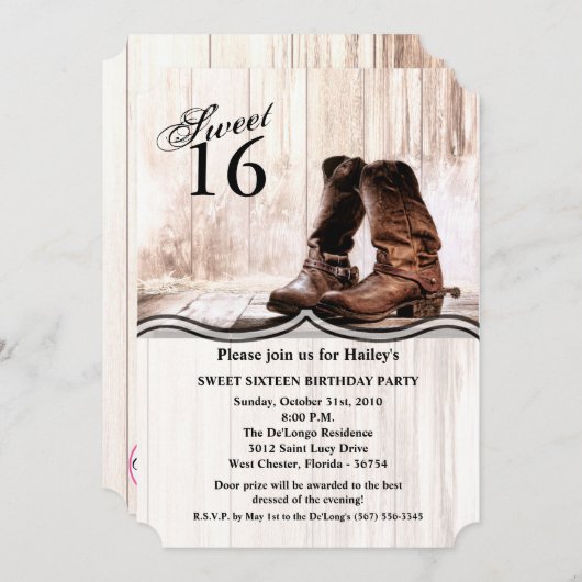 Sweet 16 Verjaardag Inviteboots country rustiek we Kaart (Voorkant / Achterkant)