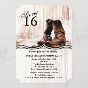 Sweet 16 Verjaardag Inviteboots country rustiek we Kaart