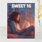 SWEET 16 VERJAARDAG KAT WENSKAART KAART (Gele Bloem)