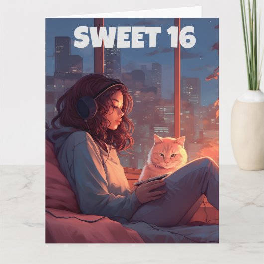 SWEET 16 VERJAARDAG KAT WENSKAART KAART (Voorkant)