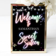 Sweet 16 Verjaardag Kleurrijk Neon Glow Welkom Bor