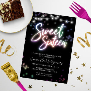Sweet 16 Verjaardag Kleurrijke Neon Feest Kaart