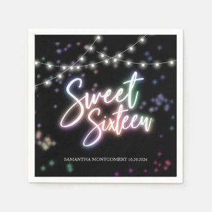 Sweet 16 Verjaardag Kleurrijke Neon Gloed Donker F Servet