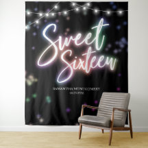 Sweet 16 Verjaardag Kleurrijke Neon Gloed Donkere 