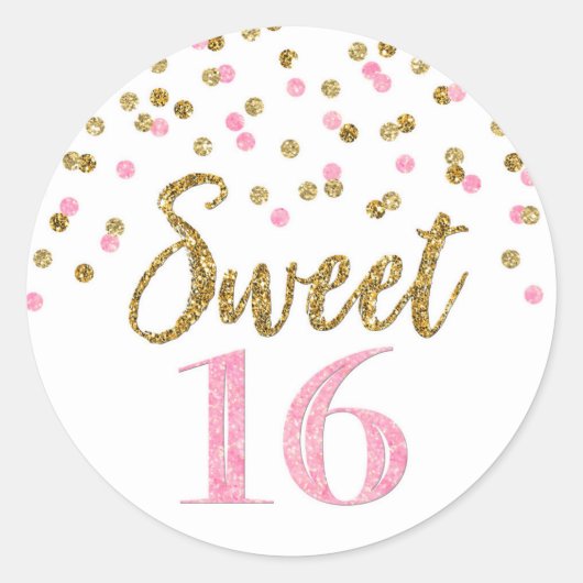 Sweet 16 Verjaardag Licht Roze Goud Confetti Ronde Sticker (Voorkant)