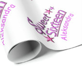 Sweet 16 Verjaardag Meisje met aangepaste naam Pat Cadeaupapier (Rol Hoek)