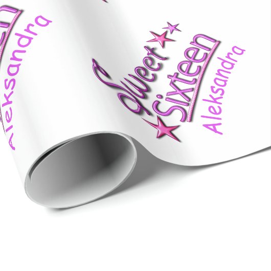Sweet 16 Verjaardag Meisje met aangepaste naam Pat Cadeaupapier (Rol Hoek)