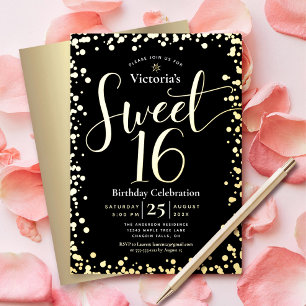 Sweet 16 Verjaardag Modern Meisjesachtig Echt Goud Folie Uitnodiging
