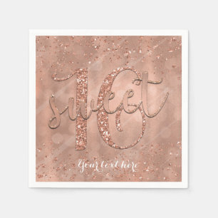 Sweet 16 Verjaardag Nep Rose Goud Glitter Feest Servet