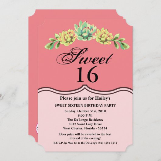 Sweet 16 Verjaardag Nodig Bohemian Cactus Succulen Kaart (Voorkant / Achterkant)