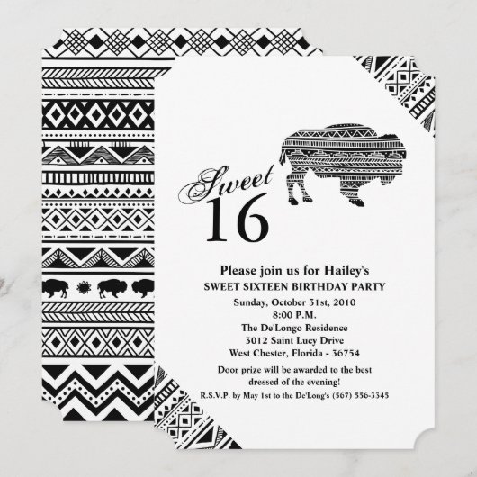 Sweet 16 Verjaardag Nodig Boho Buffalo Tribal Patt Kaart (Voorkant / Achterkant)