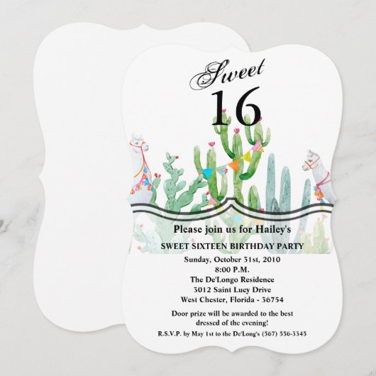Sweet 16 Verjaardag Nodig Boho Llama Bohemian Cact Kaart (Voorkant / Achterkant)