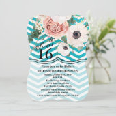 Sweet 16 Verjaardag Nodig Geometrisch Roos Chevron Kaart (Staand voorkant)