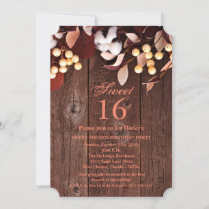 Sweet 16 Verjaardag Nodig Katoenen Tak op Dark Woo Kaart