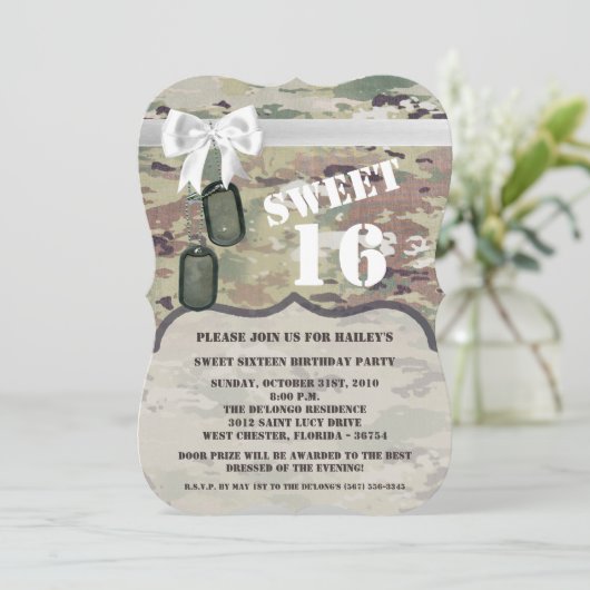 Sweet 16 Verjaardag Nodig Leger OCP Camo Uniform C Kaart (Staand voorkant)
