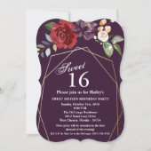 Sweet 16 Verjaardag Nodig pruim Paarse Rozen Goud  Kaart (Voorkant)