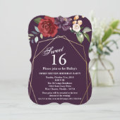 Sweet 16 Verjaardag Nodig pruim Paarse Rozen Goud  Kaart (Staand voorkant)