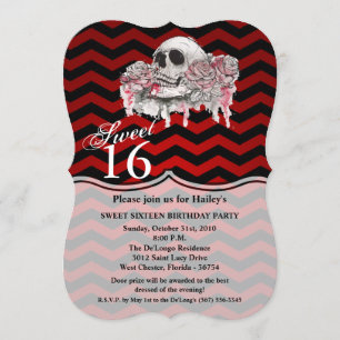 Sweet 16 Verjaardag Nodig schedel Roos Gothic Chev Kaart