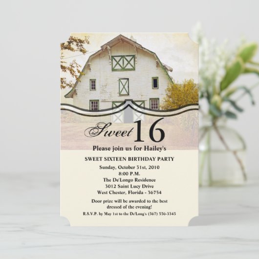 Sweet 16 Verjaardag Nodig Sunset Barn Country Rust Kaart (Staand voorkant)