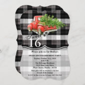 Sweet 16 Verjaardag Nodig XMAS Truck Baffalo Plaid Kaart (Voorkant / Achterkant)