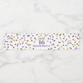 Sweet 16 Verjaardag Paarse Gouden Confetti Waterfles Etiket (Enkel label)