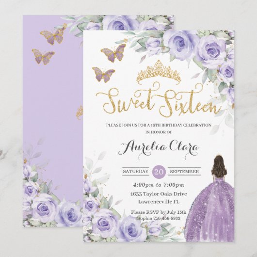 Sweet 16 Verjaardag Paarse Lavendel Bloemen Prinse Kaart (Voorkant / Achterkant)